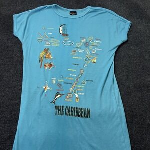 Vintage Island Fantasy T-Shirt Dress Womens One Size Blue Crew Neck Cap Sleeve